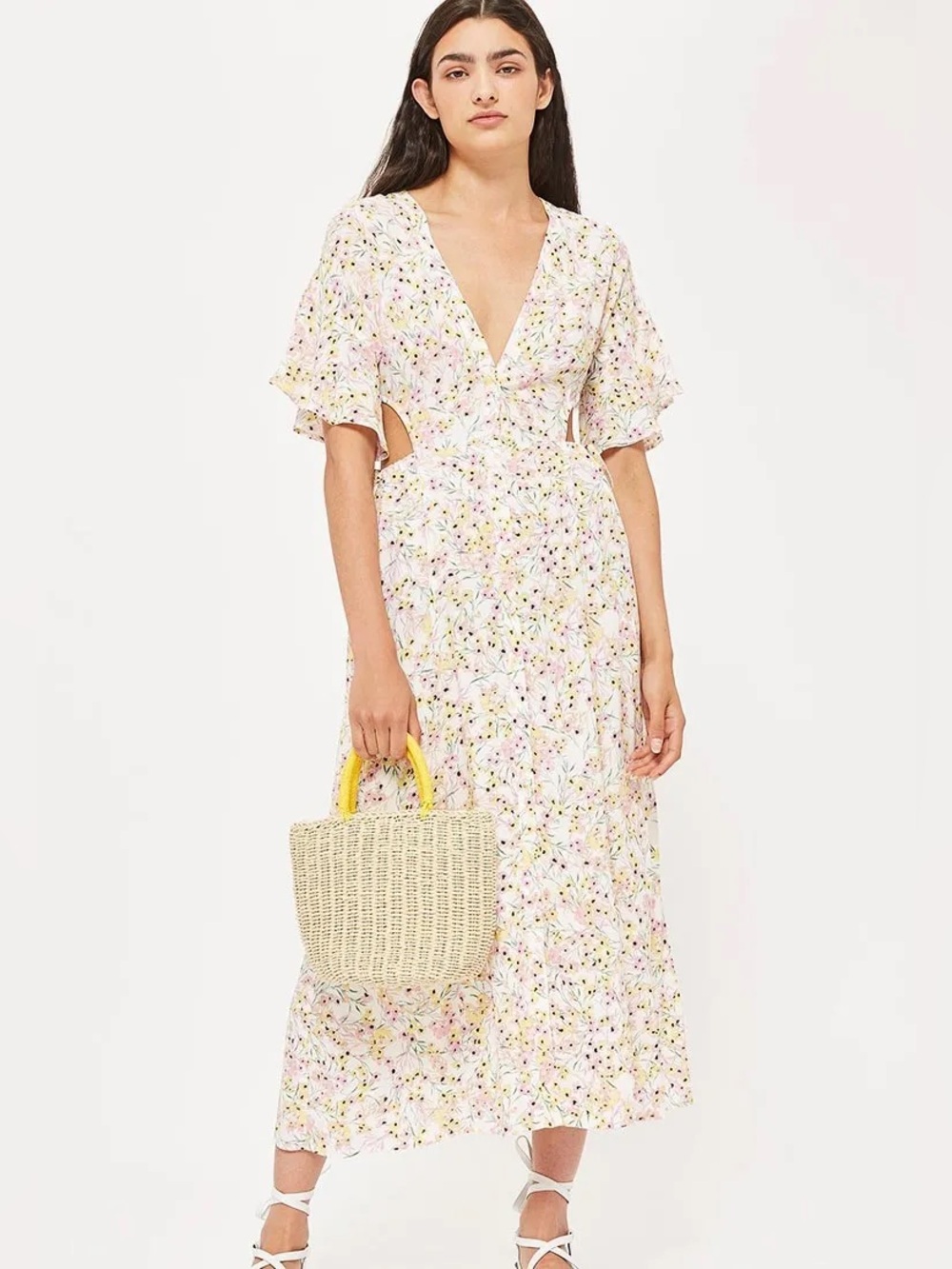 Topshop ditsy cut-out midi dress